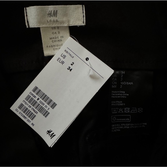 NWT H&M Logg Black Cotton Retro Vintage Style Pleated Cotton Chino Pants Size 2 - Picture 2 of 4